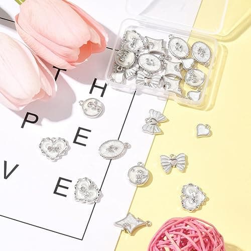 MakemadeDIY Assorted 10-24 Pcs Elegant Flower Enamel Charms Bow Flower Round Heart Necklaces Pendants Earrings Charms for Jewelry Making Bracelets Necklaces Earrings Keychains DIY Crafts thumbnail 5