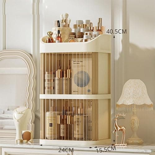 FUKWUNTO Cosmetics Storage Box Makeup Storage Organizer sliding door Desktop Storage Cabinet Dust-Proof Storage Dressing Box thumbnail 3
