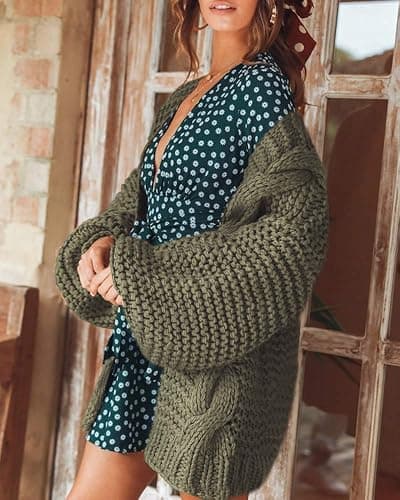 Cicy Bell Women's Open Front Chunky Knit Cardigan Loose Lantern Sleeve Oversized Sweater Coats thumbnail 3
