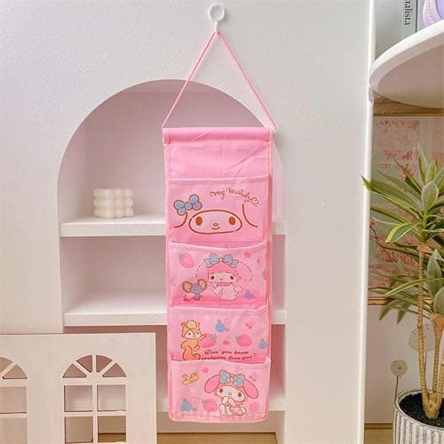 Roffatide My Melody Wall Door Closet Hanging Storage Bag Cute Wall Mount Bag with 4 Pockets Room Decor Room Storage Gift for Women, ZLRM02002 thumbnail 2