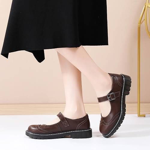 XMM Mary Jane Shoes Women Mary Janes Flats Ladies Oxford Shoes for Women Comfort Leather Round Toe Non-Slip Dressy Casual Cute Girls School Work Shoes thumbnail 2