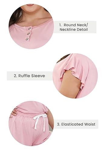 Celkuser Women’s Plus Size 2-Piece Pajama Set with Ruffle Sleeve and Button-Down Top Pockets Soft Elastic Loungewear - 3X-Large Plus - Pink thumbnail 5