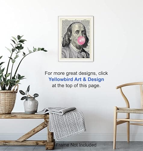Ben Franklin - Benjamin Franklin - Funny Wall Decor for Living Room, Bedroom, Dorm - Unique Original Bubble Gum Wall Art - Hundred Dollar Bill Room Decor - Dictionary Art - Gag Gift thumbnail 6