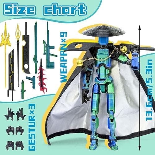 SGYYSG T13 Assembly Completed Action Figures,T-13 Action Figure, Robo 13 3D Printed Action Figure - The Ultimate Hero for Action-Packed Playtime,5.2 Inch, Blue Green thumbnail 2