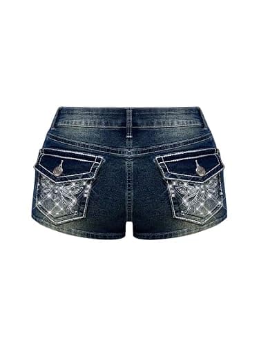 Milumia Women's Y2k Rhinestone Denim Shorts Gothic Low Waist Mini Jean Shorts - Image 1