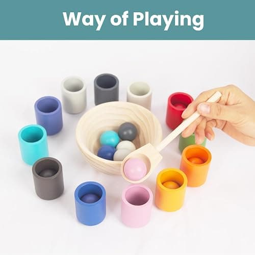 Rainbow Balls in Cups Toddler Montessori Toys for 3 Year Old Up, Kids Preschool Wooden Matching Games for Learning Color Sorting and Counting thumbnail 5