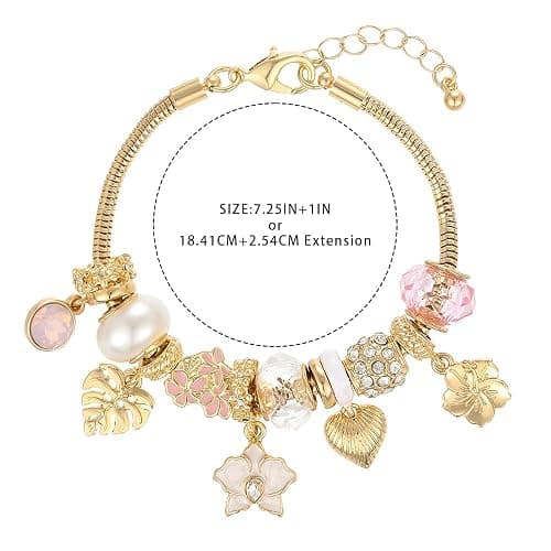 Madison Tyler Charm Bracelet Gold Bracelets for Women Gifts | LOVE Heart Hollow Flower Bow Pink Green Square Gemstone Beaded Charm Bracelet Cute Adjustable Bracelet Jewelry thumbnail 6