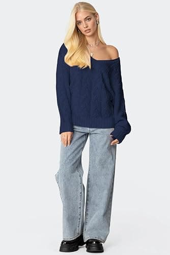 IWD Women's Oversized Sweaters Cable Knit V Neck Long Sleeve Pullover Sweater 2025 thumbnail 5