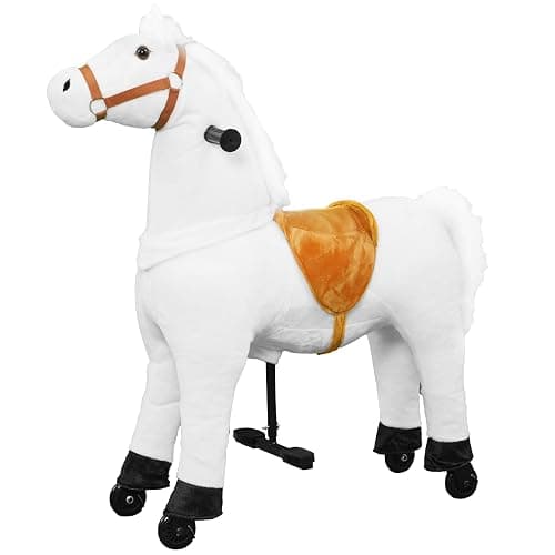 Ride on Horse,Horse Ride on Toy for Kids, Riding White Horse Mechanical Walking Action Plush Animal for 4 Years to 9, No Battery or Electricity, Max Load 165 LBS - White - Image 1