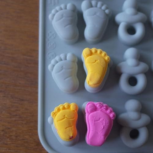 ScivoKaval Baby Shower Silicone Mold with Onesie Pacifier Bottle Baby Footprint Bear Carriage Mold for Chocolate Cake Candy Gummy Cupcake Decoration Party Cupcake Topper thumbnail 6