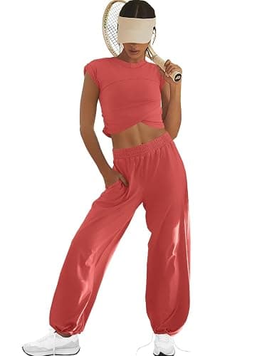 LAMISSCHE Womens Loungewear Set 2 Piece Outfits Sets Cropped Tops and Wide Leg Pants with Pockets Tracksuit - Image 1
