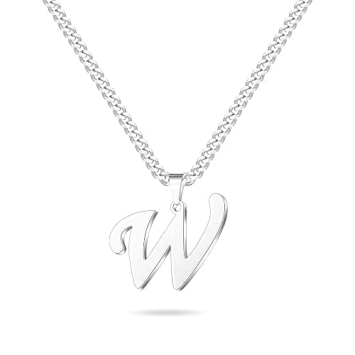 LUXEJEW Initial A-Z Letter Necklace for Men Boys Women, Stainless Steel Cuban Link Chain Letter Pendant Necklaces Capital Monogram Necklace Jewelry Gifts for Men 20+2 Inches - Image 1