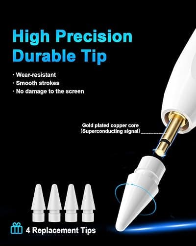 Stylus Pen for iPad 10th&11th(A16) - Type-c Charging Pencil for ipad Palm Rejection Active Pen Compatible with (2018-2025) Apple iPad 6/7/8/9/10/11, Air 3/4/5/M2/M3, Mini 5/6, Pro 11"/12.9"/M4 (White) thumbnail 8