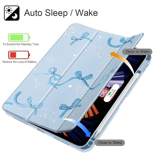 Tuiklol Case for iPad 11 inch (A16 Chip) 2025 Generation 11th / iPad 10.9 inch 2022 10th Gen, Buit in Pencil Holder with Shockproof Cover Clear Transparent Back Shell Auto Wake/Sleep, Bow-Blue thumbnail 3
