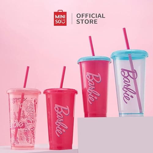 MINISO Barbie 16oz Iced Coffee Cups with Lids & Straws Set of 4 Reusable Plastic Tumblers BPA Free Cup for Cold Drinks, Milkshake, Smoothie, Juice, Water, Travel and Party Favors gift thumbnail 4