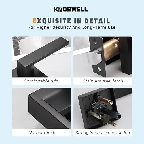 KNOBWELL 2 Pack Premium Matte Black Closet Door Handles Passage Function Heavy Duty Lever Door Handle, Door Handles for Left or Right Handing, Interior Door Handle thumbnail 5