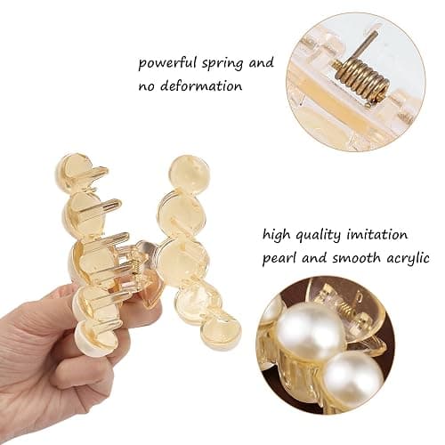 Mehayi 4 PCS Large Pearl Hair Claw Clips for Women Girls, Hair Barrette Clamps for Thick Thin Hair, Fashion Hair Accessories Headwear Styling Tools for Party Wedding thumbnail 5