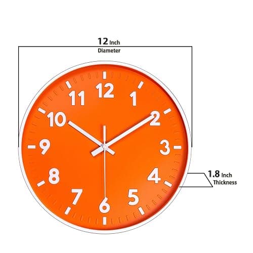 JENLYSTIME 12 Inch 3D Number Modern Indoor/Outdoor Wall Clock,Round Bright Colorful Dial,Non Ticking Silent Quartz Battery Operated, Easy to Read Simple Style Decor Clock for Bedroom,Kitchen(Orange) thumbnail 3