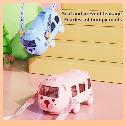 Portable Water Cup in Bus Shape with Strap 17Oz,Cute Bus Water Bottle with Straw,360°Leak-Proof Bounce Flip Top Straw Water Bottle,Detachable Fun Toy Bus Water Bottle for Boys Girls Camping Trips thumbnail 6