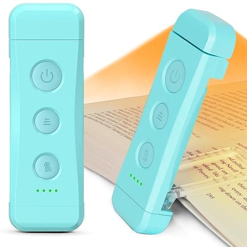 Glocusent USB Rechargeable Book Light for Reading in Bed, Portable Clip-on LED Reading Light, 3 Amber Colors & 5 Brightness Dimmable, Compact & Long Lasting, Perfect for Book Lovers (Blue-Pro Max) - Image 1