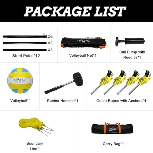 Zdgao 14 ft/20 ft 4-Way Volleyball and Badminton Combo Net with Soft Volleyball, Rubber Hammer and Carry Bag, Adjustable Height Four Square Volleyball Game Set for Backyard and Beach thumbnail 3
