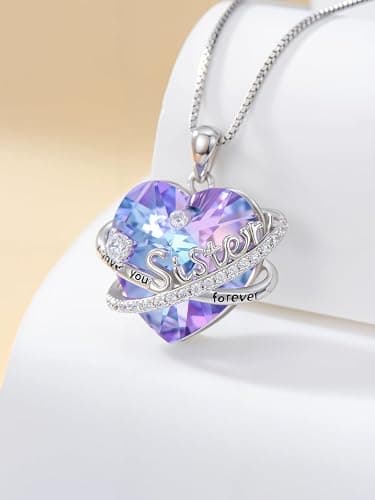 OCJ Sisters Gifts from Sister Heart Birthstone Necklace Sterling Silver Sister Necklaces with Crystal Graduation Birthday Jewelry Gift for Sisters Women Friend Female Friendship Lasts Forever thumbnail 5