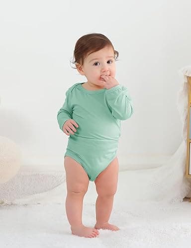 Baby Boys Girls Long Sleeve Bamboo Rayon Bodysuit Infant Soft Romper 3 Pack | Soft, Breathable, Stretchy, Skin Friendly, Newborn, Soild, One-Piece, Jumpsuit, Unisex, Quick Dry, Snap Closure, Preemie thumbnail 5