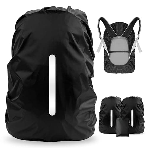 LAMA 2pcs Waterproof Rain Cover for Backpack, Reflective Rainproof Protector for Anti-dust and Anti-Theft M 30L-40L Black - Image 1