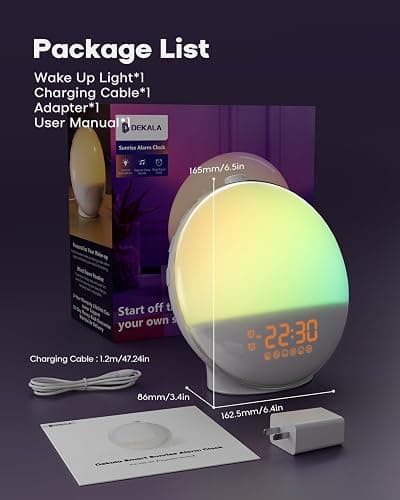 Sunrise Alarm Clock for Heavy Sleepers, Wake Up Light with Sunrise/Sunset Simulation, Dual Alarms & Natural Sounds, Snooze & Sleep Aid, FM Radio, 7 Colors Night Light for Bedroom, Ideal for Gift thumbnail 8