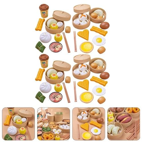 NUOBESTY Chinese Breakfast Play Food Set 58Pcs Pretend Kitchen Toys with Dim Sum Cooking Food for Kids Role Play Learning 6.29X5.51X1.77In thumbnail 5