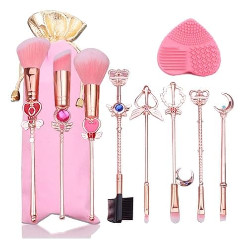 Makeup Brushed Set 8PCs Sailor Moon Magical Girl Golden Cosmetic Brush Tool Pink Eyeshadow Brushes Eyeliner Eyebrow Essential Cosmetic Brush Kits - Image 1