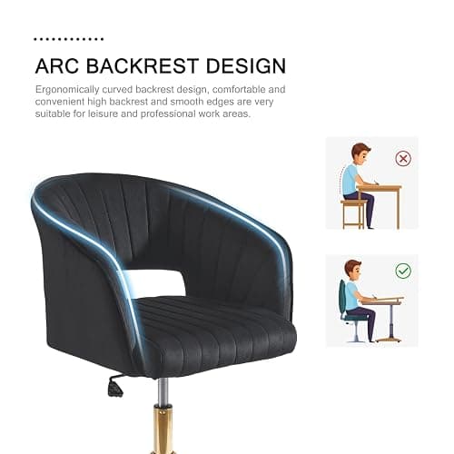 Nrizc Velvet Office Desk Chair, Upholstered Home Office Desk Chairs with Adjustable Swivel Wheels, Ergonomic Office Chair for Living Room, Bedroom, Office, Vanity Study (Black) thumbnail 7