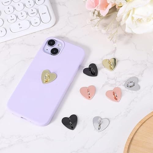 Gosknor 8pcs Cell Phone Ring Holder, Cute Heart Phone Charm Hooks Adhesive Smartphone Finger Ring Stand Sticky Metal Loop Grip for Cellphone Case Pad Tablet DIY Accessories thumbnail 3