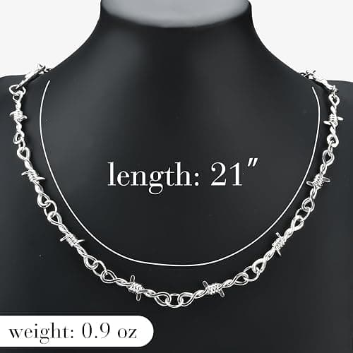 KESOCORAY Punk Gothic Thorns Metal Barbed Wire Chain Necklace Bracelet Silver Jewelry for Men Women thumbnail 2