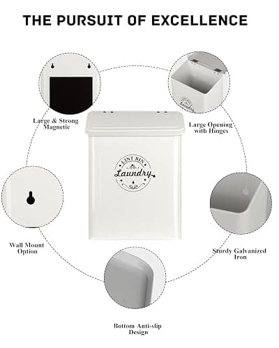 SACREDAY Magnetic Lint Bin for Laundry Room Organization and Storage with Brush, Wall-Mounted Dryer Lint Bin for Room Decor, Space-Saving Trash Can (Cream) thumbnail 3