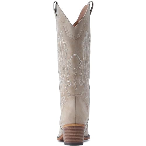 IUV Cowboy Boots For Women Western Cowgirl Boots with Chunky Heel Mid Calf Snip Toe Ideal for low insteps thumbnail 5