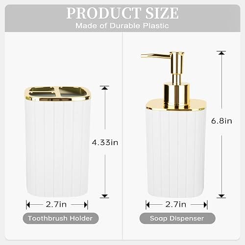 2PCS Bathroom Accessories Set, White and Gold Bathroom Accessories Include Soap Dispenser and Toothbrush Holder for Boho Bathroom Decor thumbnail 2
