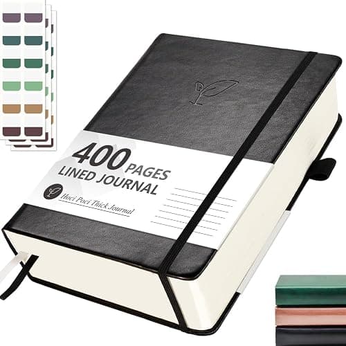 Hoci Poci Lined Journal Notebook, 400 Pages Thick Journal for Writing, A5 Hardcover Leather Notebook with 100Gsm College Ruled Paper for Women Men Work Note taking, 5.8" x 8.4", Black - Image 1