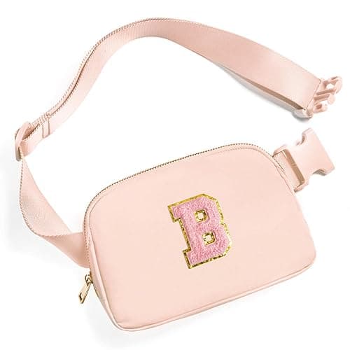 Gitus 6 7 8 9 10 Year Old Girl Gifts Belt Bag Fanny Pack Crossbody Bags with Initial Letter Patch Things for Teen Girls Easter Gifts for Girls Travel Essentials（Coral Pink-B） - Image 1