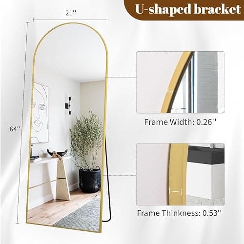 Koonmi Full Length Mirror, 64"x21" Arched Gold Mirror Full Length, Standing Hanging or Leaning Full Body Mirror with Aluminum Alloy Frame for Living Room and Bedroom thumbnail 2