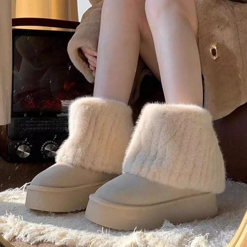 GBGRHM Women's Faux Fur Boot Snow Shoes 1.5-Inch Platform Fuzzy and Plush Warm Winter Shoes Y2K Aesthetic Cute Stuff thumbnail 4