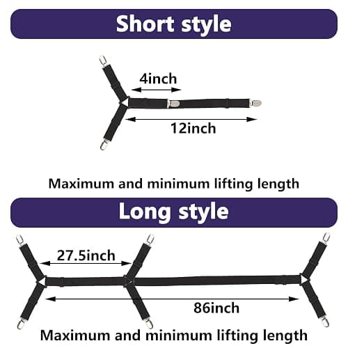 Luyena Bed Sheet Straps, 6 Pack, Adjustable Elastic Fitted Sheet Holders | Secure Fitted Sheet Straps for Twin to King Size Beds, Non-Slip Bed Sheet Clips, Keep in Place, Easy to Install, Black thumbnail 2