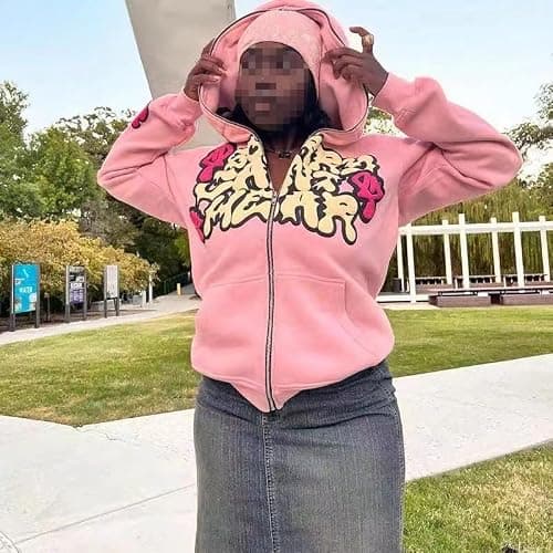 Harajuku Hoodies Letter Foaming Print Hooded Sweatshirt Punk Full Zipper Jacket Y2k Oversized Hoodies Garbage Coat thumbnail 4