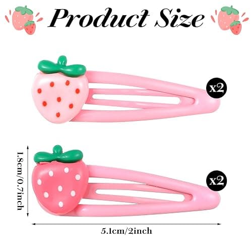 Strawberry Hair Clips, Mabor 4Pcs Snap Pink Hair Clips Barrettes Pink Decorative Kawaii Clip Y2k Accessories for Girls Toddlers Kids and Teens Gifts thumbnail 2