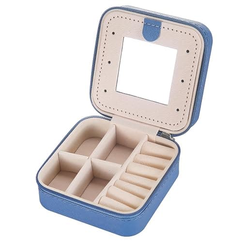 KElofoN Travel Jewelry Case with Mirror - Small Organizer Box for Girls & Women (Deep Blue) - Deep blue thumbnail 6
