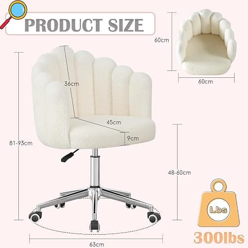JMYXF Vanity Chair 360° Swivel Desk Office Chair Height Adjustable Makeup Dressing Table Chair for Home Office Bedroom Swivel Chair Teddy Fleece Modern Home Chair (Seashell White) thumbnail 2