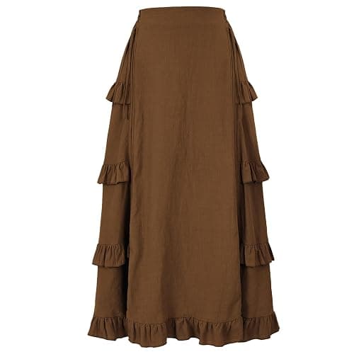 OFOKEDA Women's Medieval Gothic Steampunk Victorian Asymmetrical High Low Skirt Pirate Skirt thumbnail 4