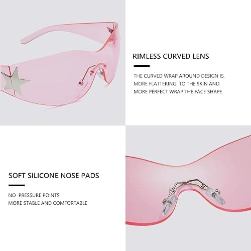 Rimless Y2K Sunglasses for Women Men Wrap Around Fashion Sunglasses Oversized Frameless Trendy Sun Glasses thumbnail 4