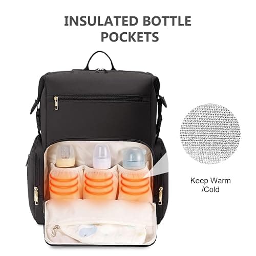CEI-CEI Neoprene Diaper Bag Backpack with Changing Pad, Large Newborn Baby Maternity Bags Travel Tote with Insulated Pockets (Black) thumbnail 2