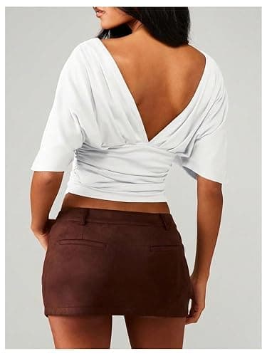 SOLY HUX Women's Deep V Neck Crop Top Short Sleeve Fitted Casual Blouse Going Out Shirts thumbnail 2